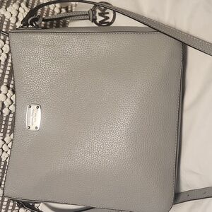 Michael Kors Grey & Silver Leather Shoulder Bag Tote Purse Clutch Medium